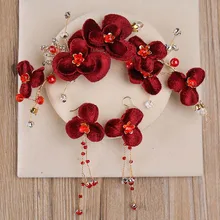 FORSEVEN красный с цветами роз и жемчугом свадебный головной убор Тиара серьги набор кристалл ручной работы женские свадебные аксессуары для волос Ювелирный Набор JL