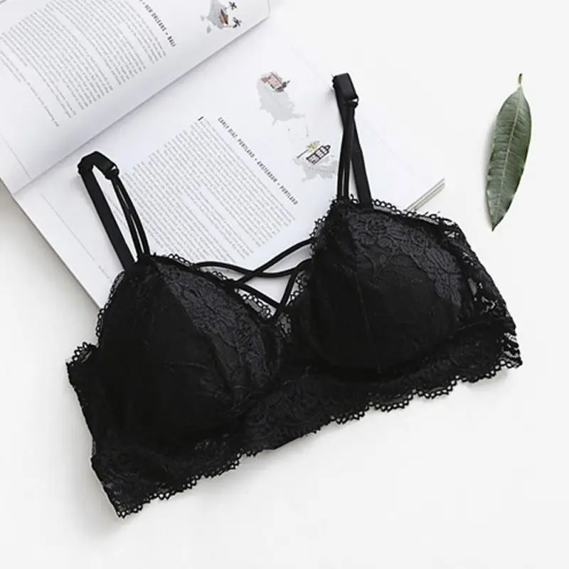 Sexy Lace Bralette Bra Bustier Crop Tops Women Lace Strappy Padded Bra Crop Tops