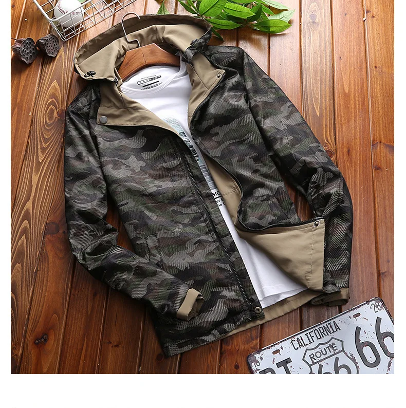 

AFS ZDJP JI PU Brand Jacket men's double-sided Quick-drying jacket leisure Camo Hooded top Camouflage Men Jacket coat