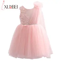 Настоящее фото, Розовые Платья с цветочным узором для девочек мягкий кружевной тюль, пышные платья для девочек, до колена, бальное платье