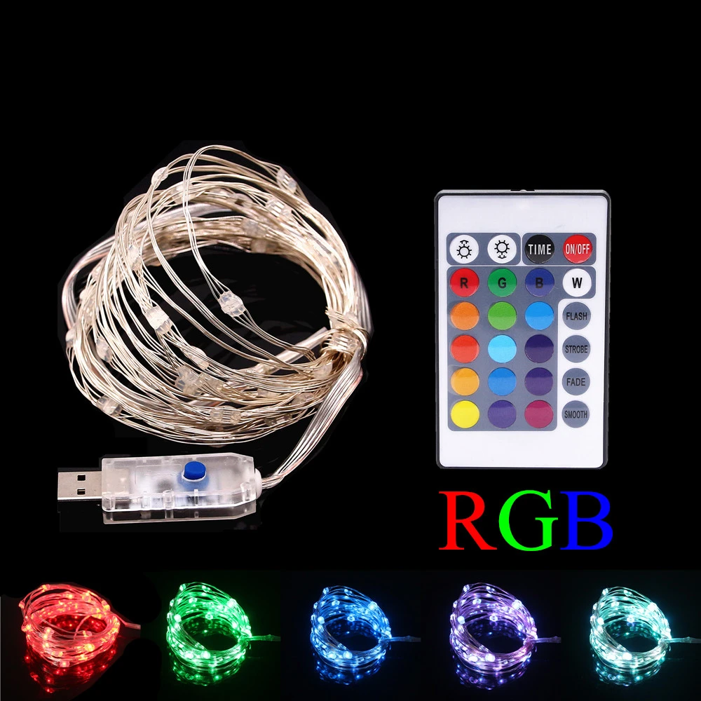 RGB гирлянды светодио дный строка 5 В USB Водонепроницаемый Рождество свадебный венок неоновый свет сад открытый гибкие светодио дный огни