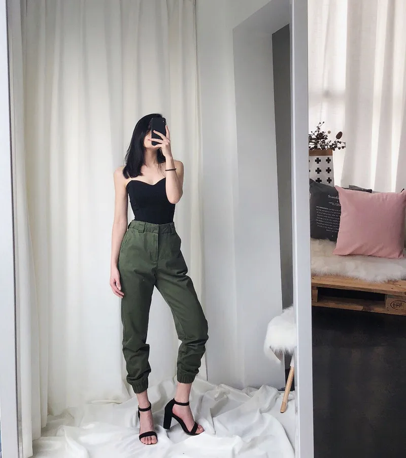 High Waist Pants Chic Cargo Pants Model Army Green 1