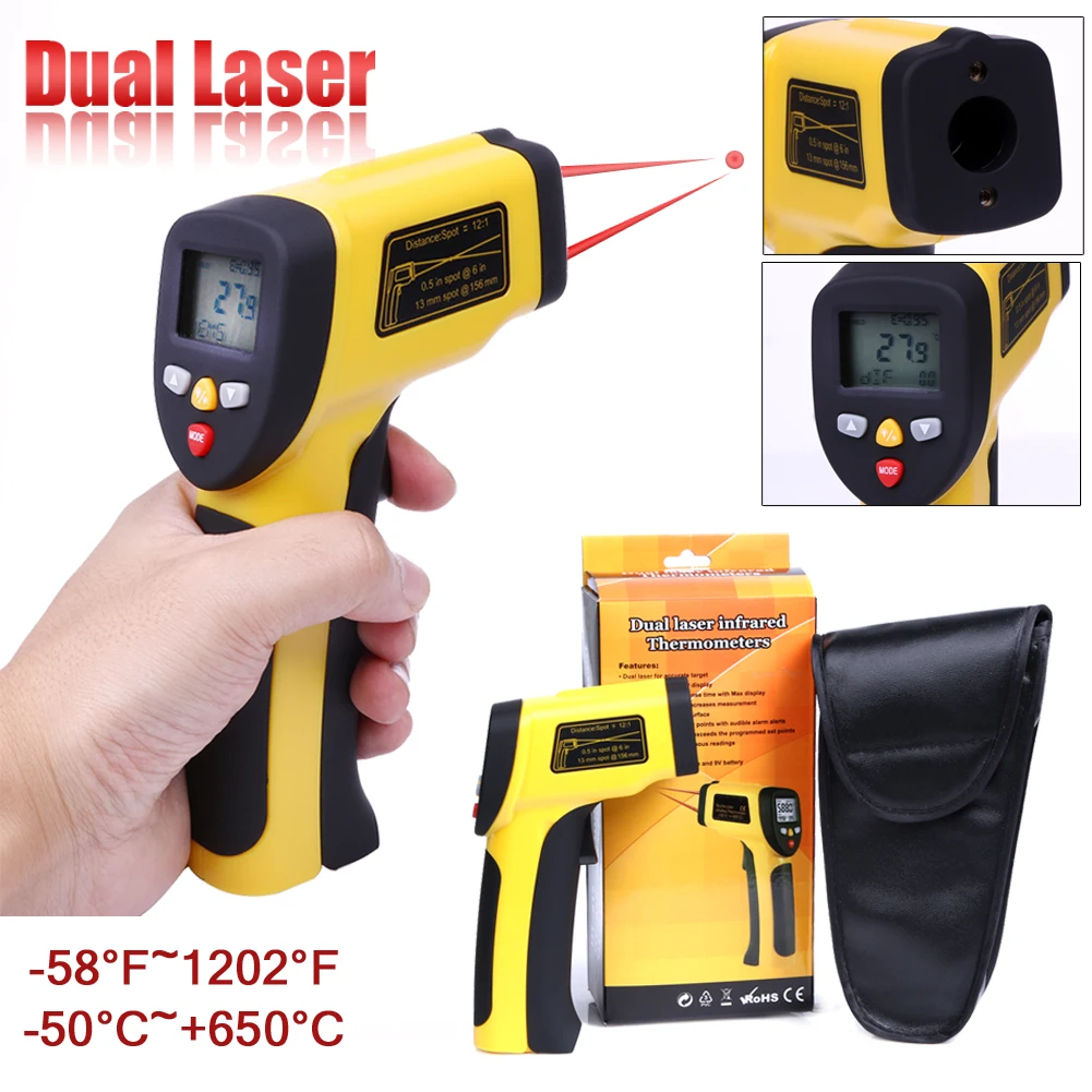 

Dual Laser IR Gun Infrared Thermometer Digital Pyrometer Non-Contact Electronic Temperature Meter Point Gun