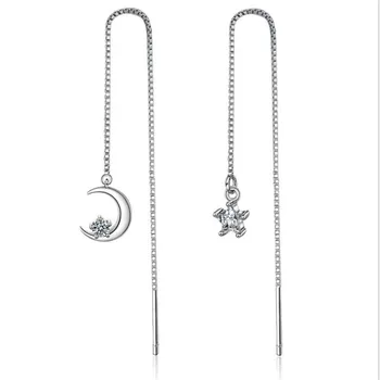

LULU-PIG New 925 pure silver star and moon earring female sweet micro set star and moon long tassel eardrop EH258