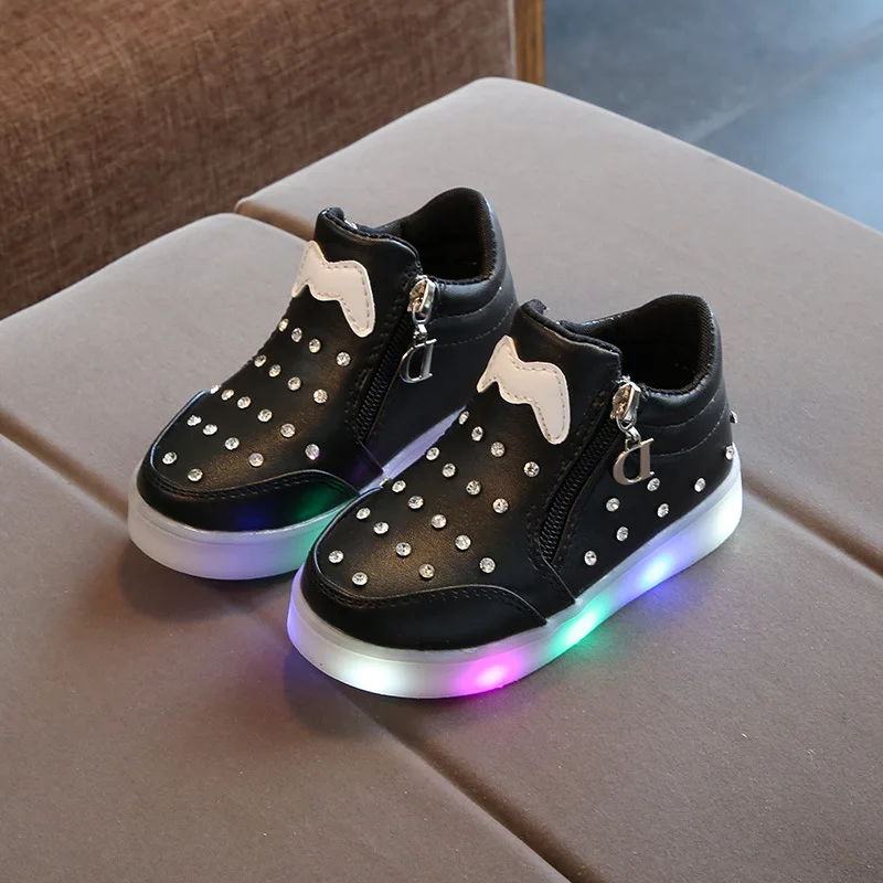 Светящиеся кроссовки; детская обувь для девочек; кроссовки с подсветкой; детская светящаяся обувь для мальчиков; Светящиеся кроссовки с подсветкой - Цвет: Черный