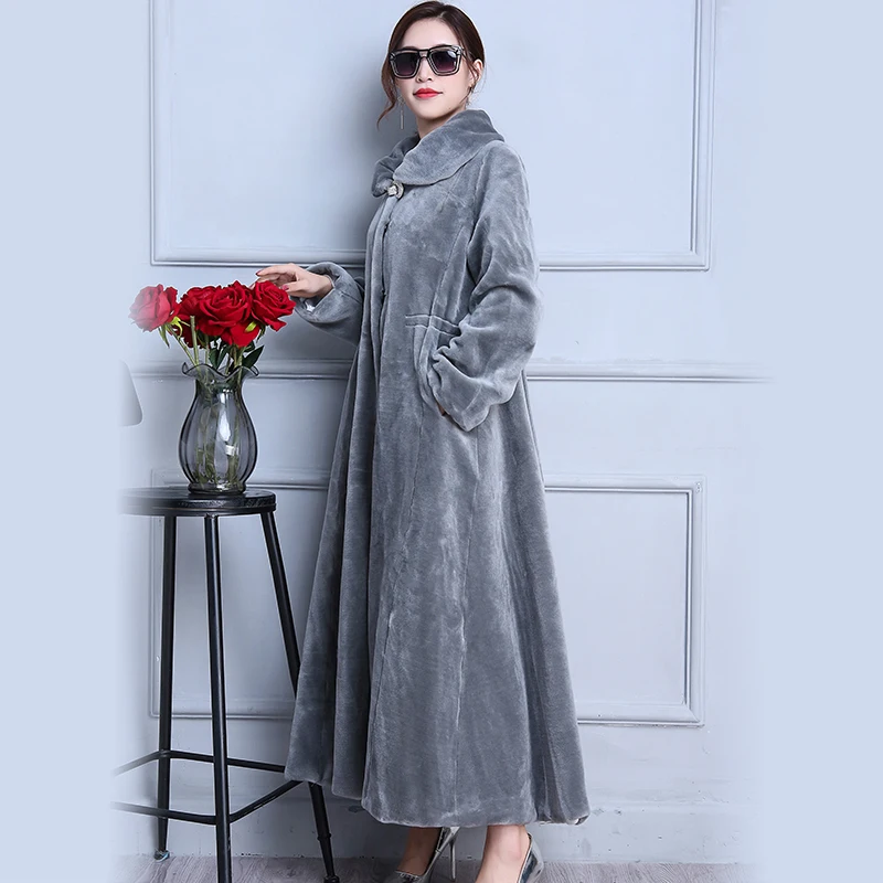 Nerazzurri Real fur coat X-Long Gray Skirt Sheep Shearing Fur Coat Thick Winter Sheep Sheared Overcoat Plus Size 5xl 6xl 7xl Nerazzurri Real fur coat X-Long Gray Skirt Sheep Shearing Fur Coat Thick Winter Sheep Sheared Overcoat Plus Size 5xl 6xl 7xl