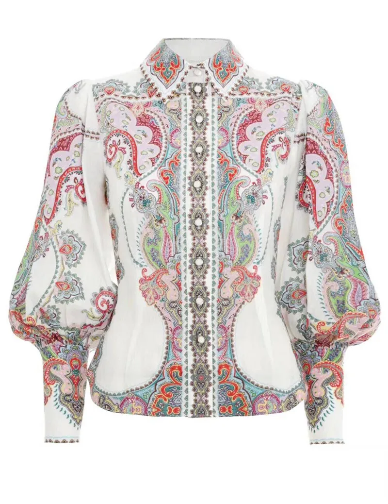 Runway Summer 2019 Designer Two Piece Set Women Bohemian Beach Single Breasted Print Tops Slim Waist Short Blouses + Shorts Suit (6)
