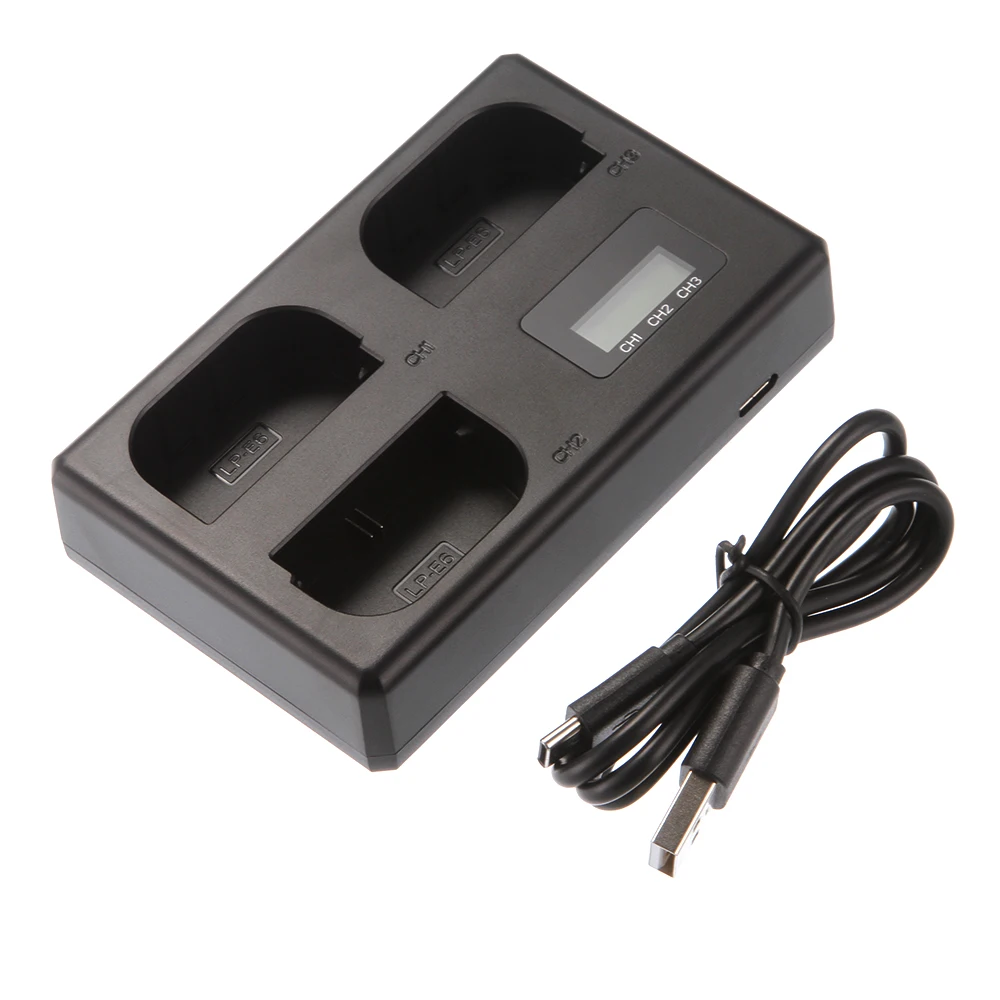LCD Triple 3 Battery Charger USB For Canon LP-E6(N) 6D 5D Mark II III IV 80D 70D R5C R5 R6