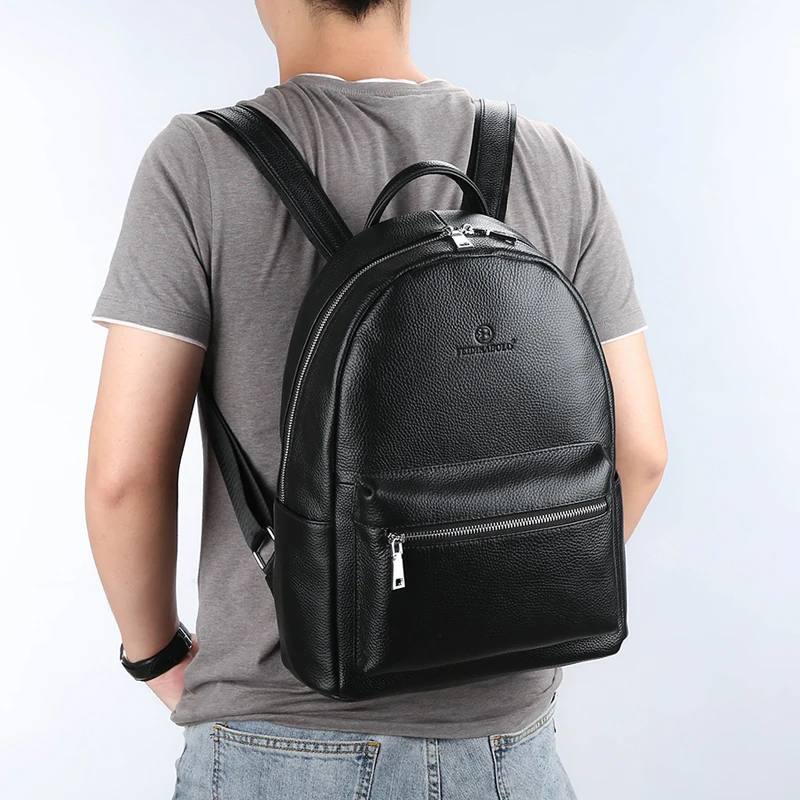 Genuine Leather Men's Backpack Fashion Cow Leather Backpacks College School Men Bag Fashion Black Large-Capacity Travel Backpack