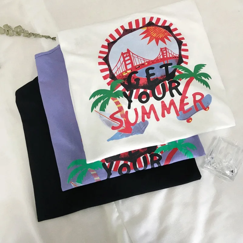 2019 Ms.Downtown new cotton plus size Women T-shirt harajuku half sleeve print GET YOUR SUMMER letter loose female casual tops 2019 Ms.Downtown new cotton plus size Women T-shirt harajuku half sleeve print GET YOUR SUMMER letter loose female casual tops