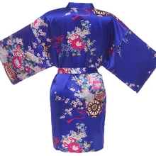 Новое прибытие Королевский синий для женщин, из искусственного шелка халат-кимоно с принтом атласная пижама ночные рубашки китайские женские пижамы Один размер JA011