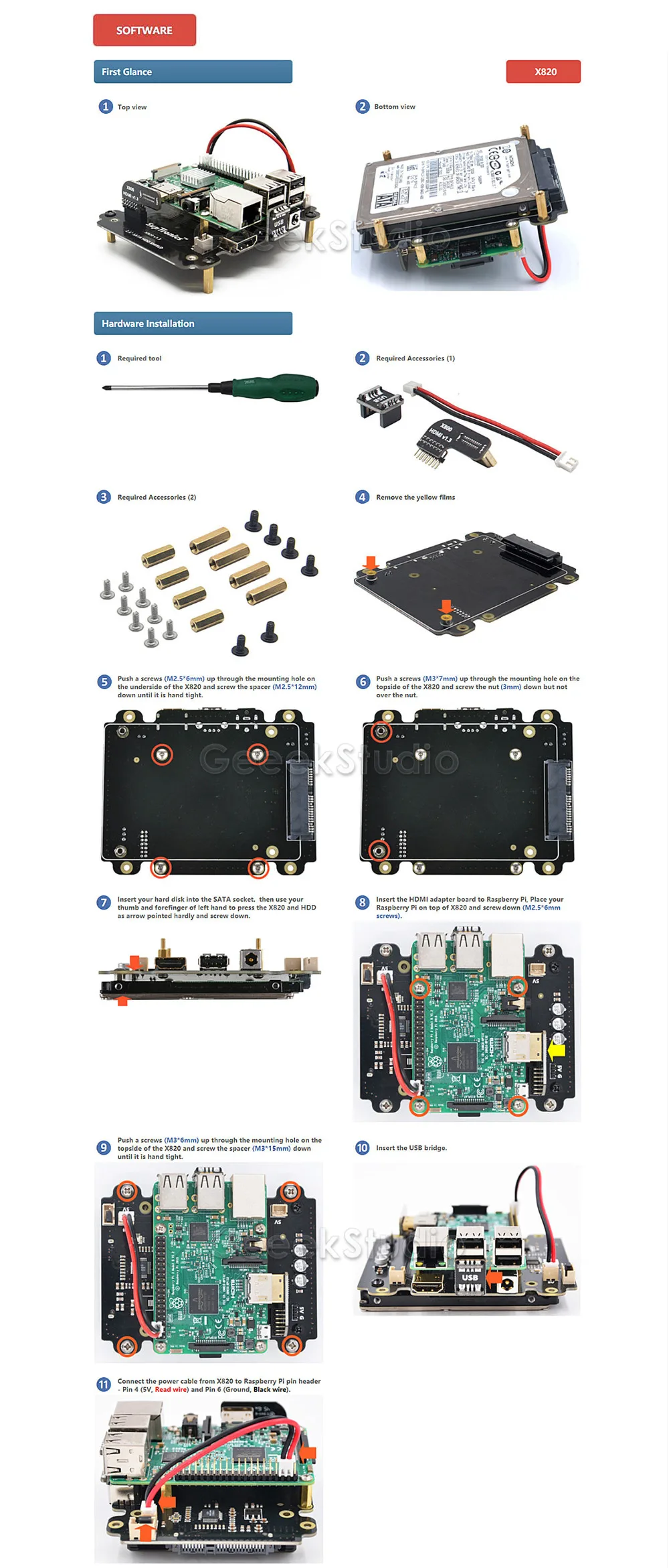 Raspberry X820 V3.0 2,5 дюймов SATA HDD/SSD Плата расширения для Raspberry Pi 3 B+(Plus)/3 B/2 B