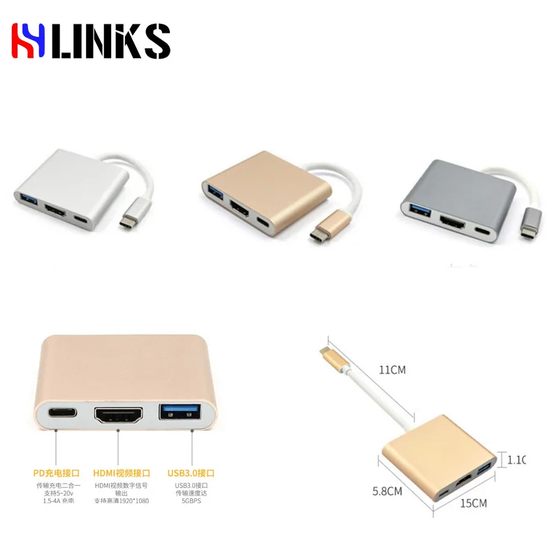 HYLINKS Тип C USB 3 1 4 К HDMI USB3.0 адаптер 3in1 концентратор для Macbook телефон к компьютеру тип
