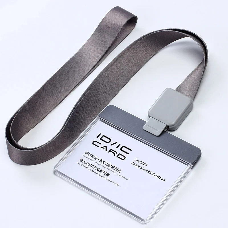 H grey set DEZHI-акриловая прозрачная карточка доступа ID IC карта держатель значка Рабочая карточка с полиэфирным шнурком, логотип на заказ шейный Канат - Цвет: H grey set