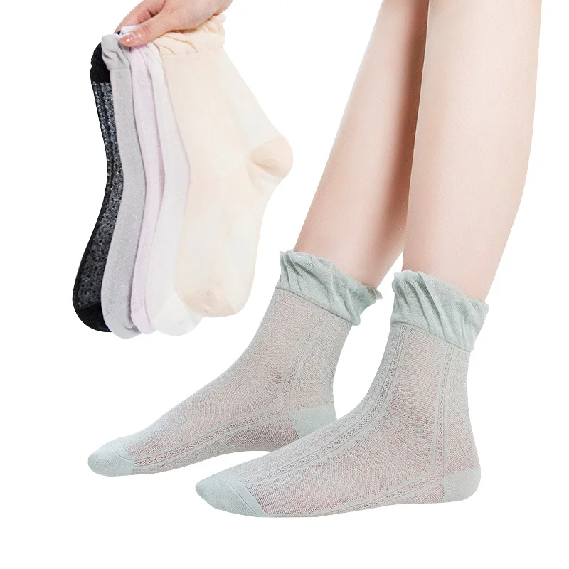 6pairs Women Socks Summer Ice Silk ultra thin Mesh lace Ladies Short
