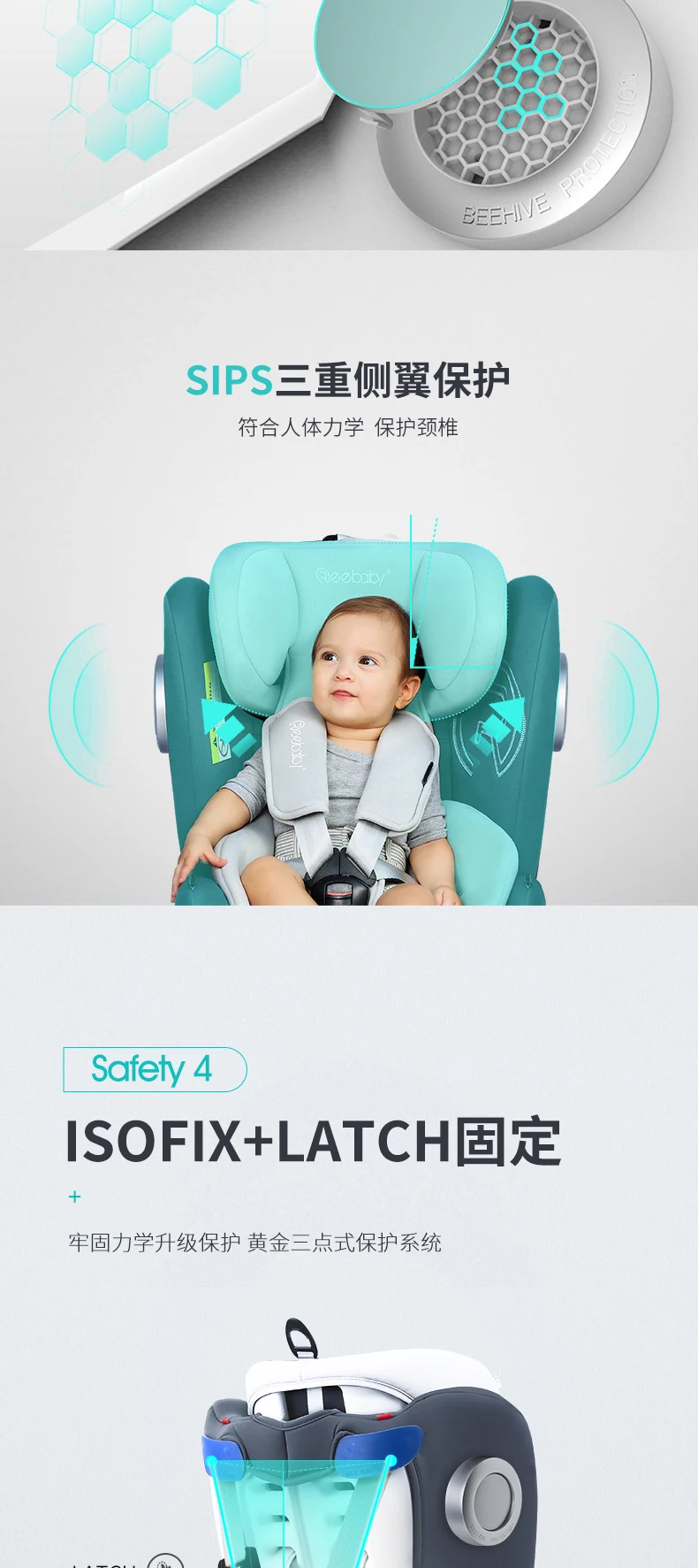 Eebaby 360 градусов свободное вращение автомобиля детское безопасное сиденье ISOFIX интерфейс ребенок может уложить детское автокресло высота Adjustable0-12Y