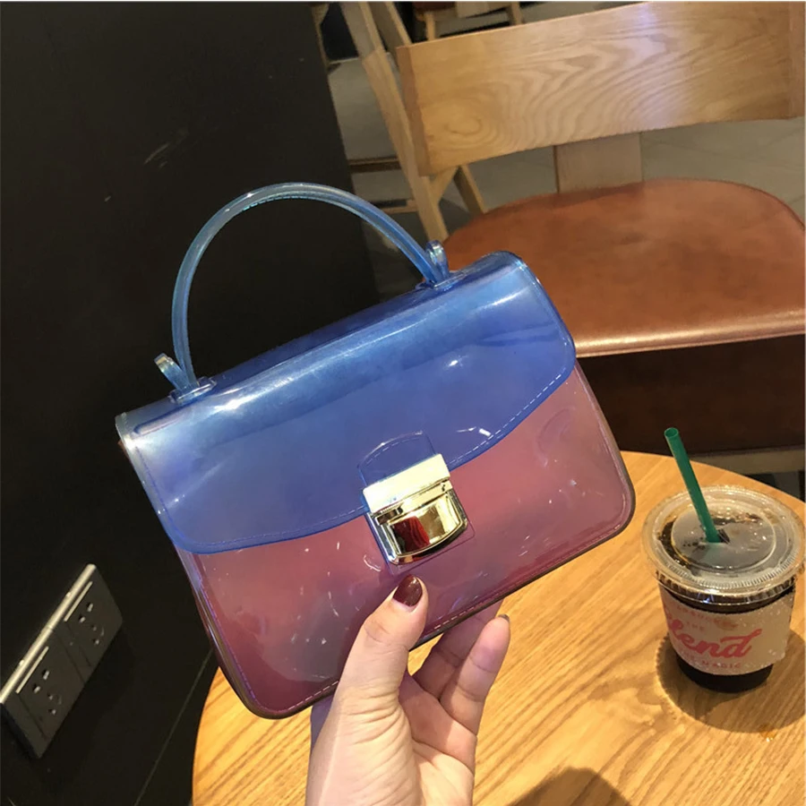 

Luxury Clear Transparent Pvc Women Handbags Candy Gradient Jelly Bags Designer Chain Shoulder Messenger Bag Evening Clutch Purse