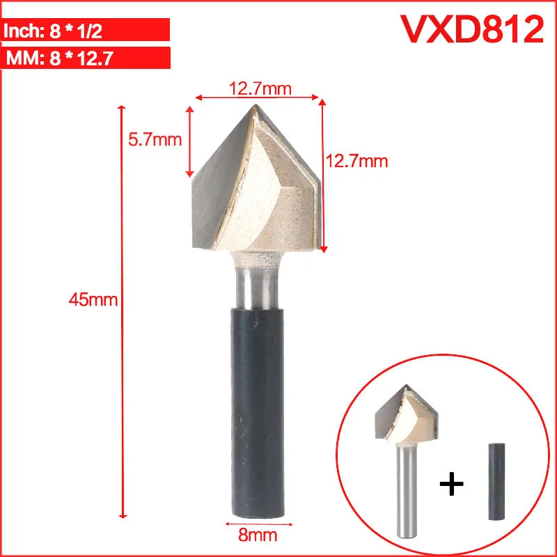Tideway 8 мм хвостовик V тип долбежный резак профессиональные фрезы для дерева 90 град Вольфрам Деревообработка Резьба Инструменты - Длина режущей кромки: VXD812