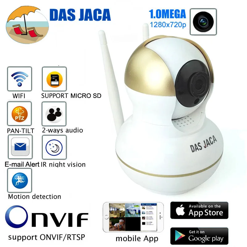 

Das Jaca Wireless IP Cam P2P PTZ dome Surveillance Camera wifi 720P HD Infrared Night Home Security network camera baby monitor