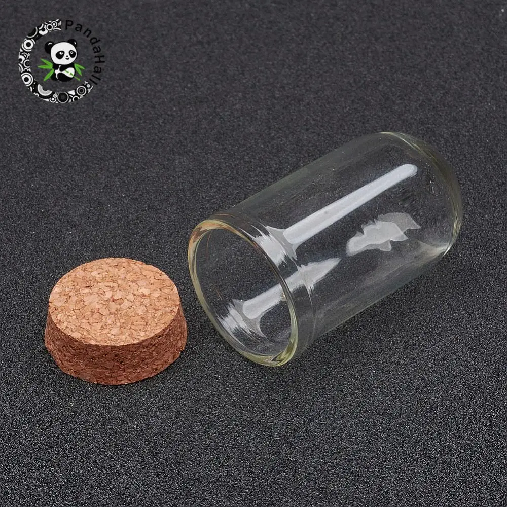 100pcs Clear Column Glass Bottles with Tampions for Jewelry Packaging, 44.5x25mm 50pcs clear dome cloche cover transparent glass column bottles for doll house container jewelry packaging decor jars size s l