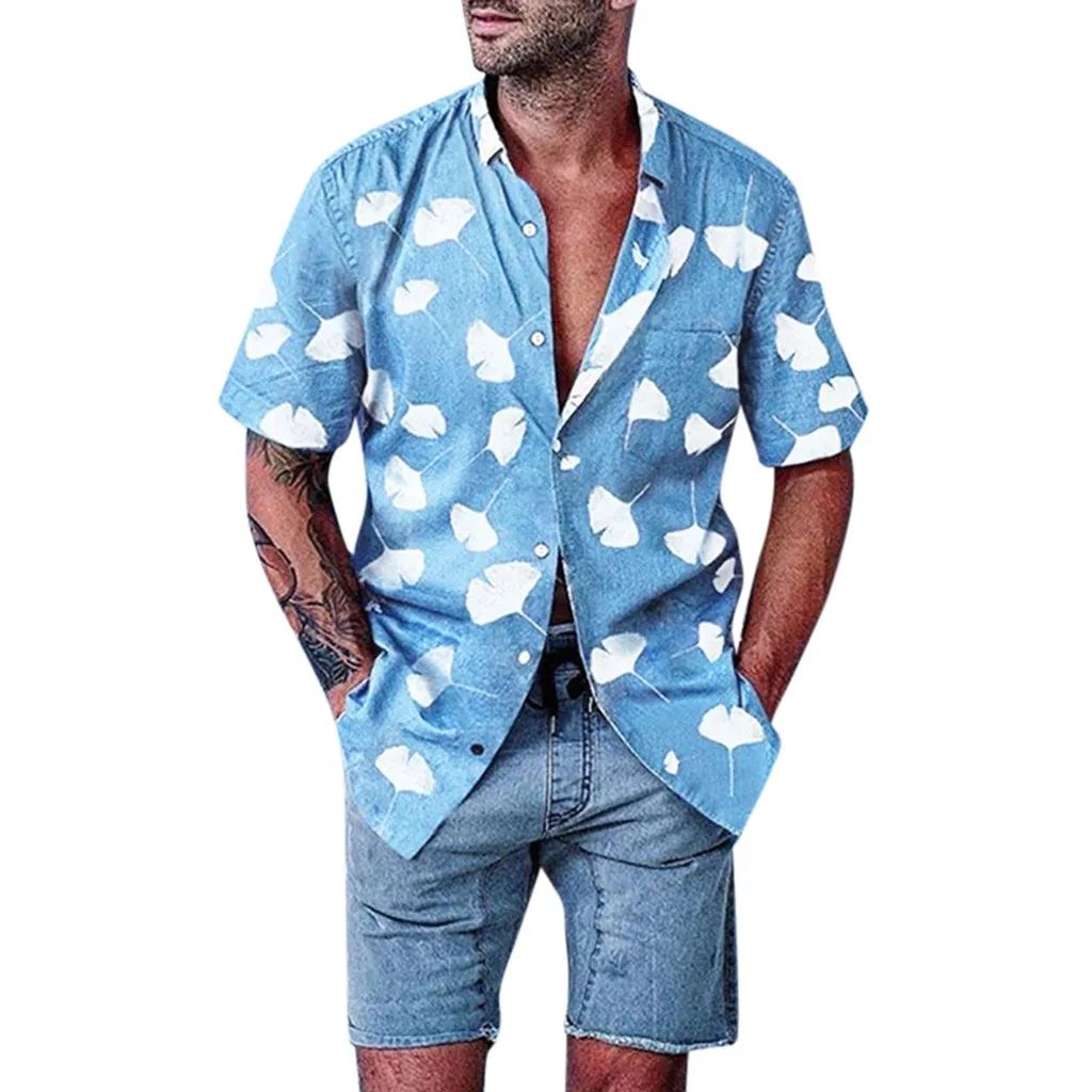Пляжные рубашки Летняя мода camisa masculina напечатаны короткий рукав кнопки вниз Гавайские рубашки мужские большие размеры