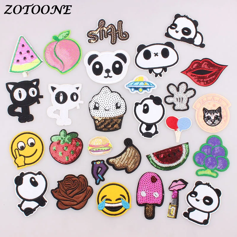 

ZOTOONE Cute Animal Panda Cat Patches Embroidered Iron on Patch for Clothing Sequin Patch DIY Stripes Clothes Sticker Appliques