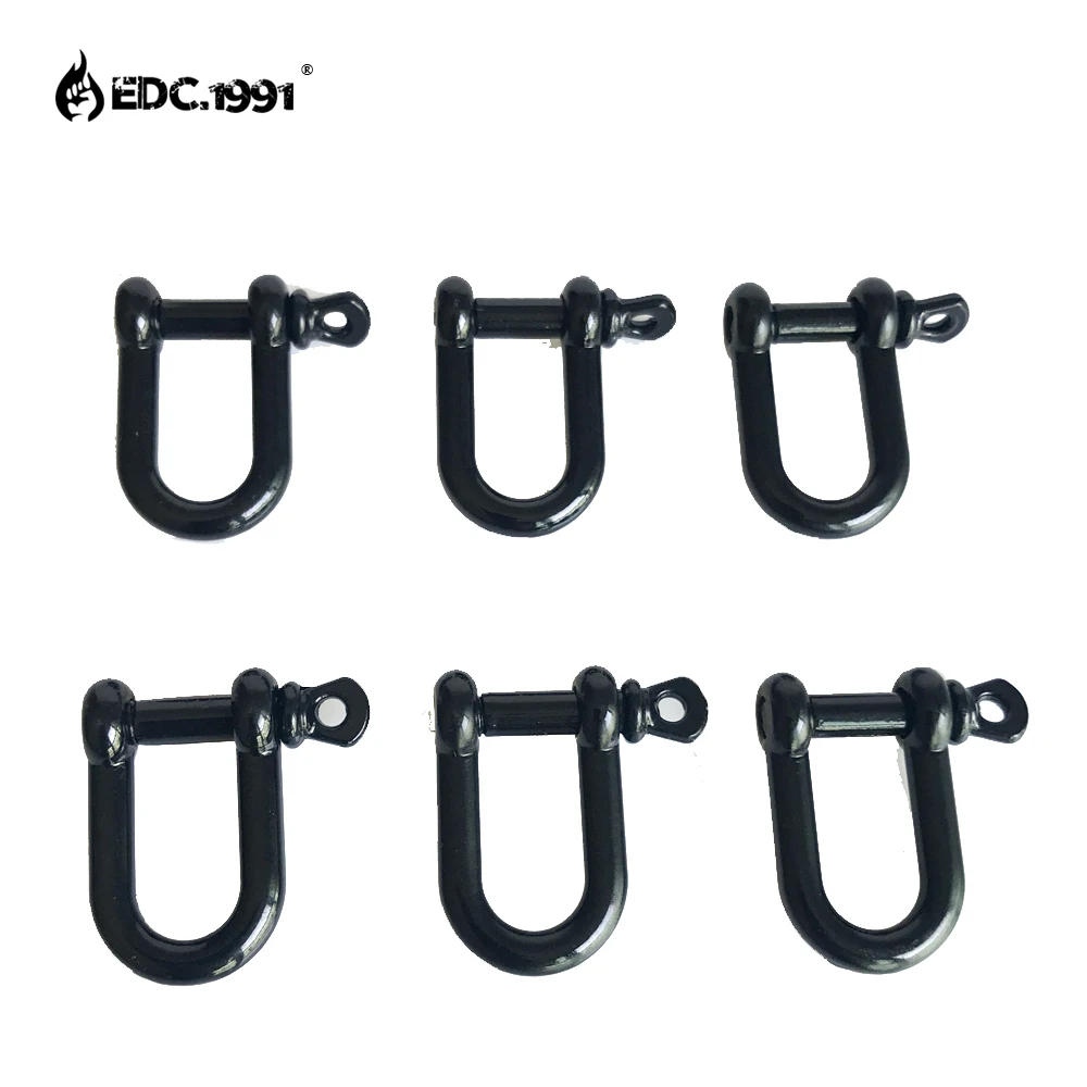 

6PCS Stainless Steel U Shape Shackle Adjustable Anchor Outdoor Rope Paracord Bracelet Buckle Outdoor Tool black