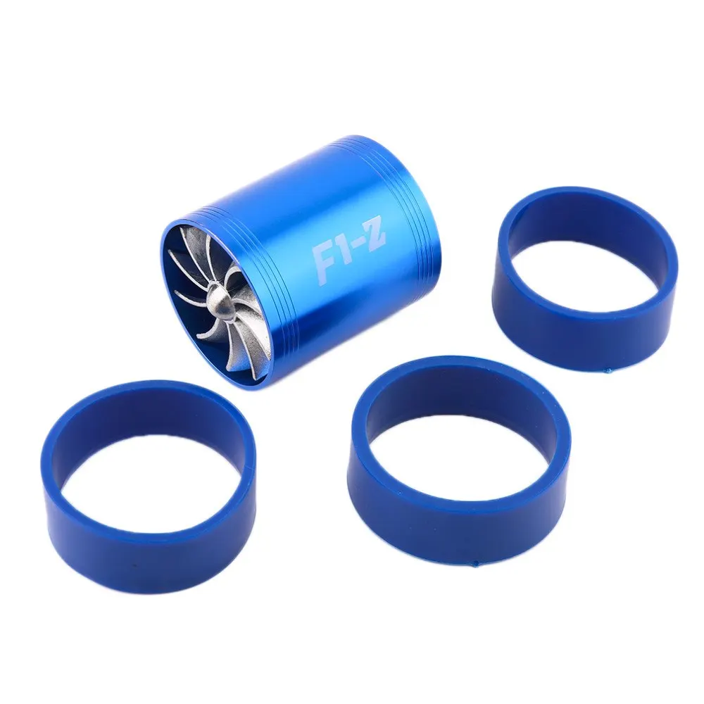 

New Newest Black/Blue Super Charger Double Turbonator Air Intake Fuel Saver Turbo Charger Fan High Quality Hot Selling