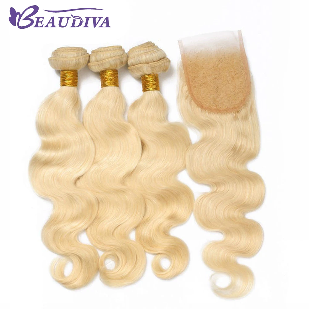 BEAUDIVA Pre-Colored 613 Blonde Brazilian Body Wave 3 Bundles Human Hair With 4*4 Lace Closure Human Hair Bundles With Closure brazilian-body-wave-hair-bundles