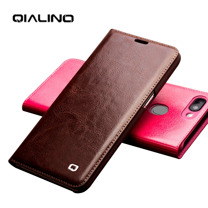 

QIALINO Genuine Leather Luxury Phone Cover for OPPO R15 Handmade Full Protection Ultra Slim Stylish Card Slot Flip Case for R15