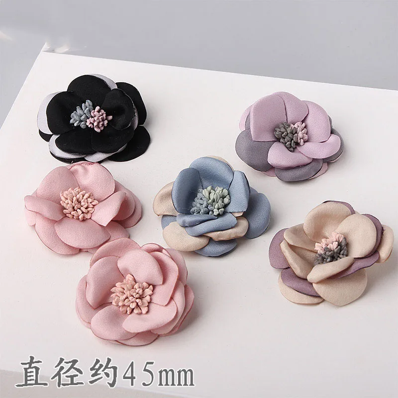 

Free Shipping 10pcs 45MM Handmade Chiffon Fabric Flower Button Patch Sticker Girl Hair Jewelry Clips Headband Ornament Decor DIY