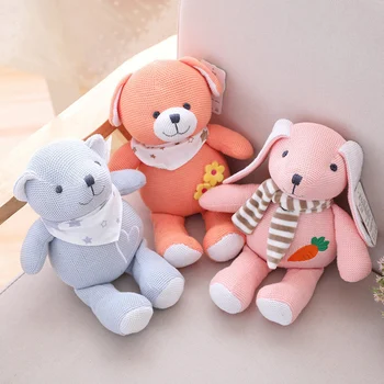 

25CM Kawaii Knitting wool Small Teddy Bears Rabbit Dog Plush Toys Stuffed Animals Appease Dolls Baby Sleep Toy Soft Kids Gift