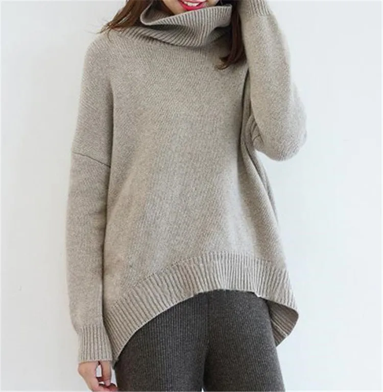 Taille La One Blue Irrégulières Haut En Chèvre Femmes Chandail Sur Long Pull amp; Mode Col Solide Cachemire khaki Épais Couleur De Hem Tricot ApqaxHRwA