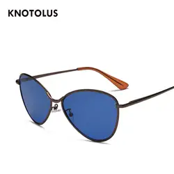 Knotolus Новая мода синий зеркало Cateye Солнцезащитные очки Женщины Марка Дизайн покрытия сплава рамка солнцезащитные очки Feminino