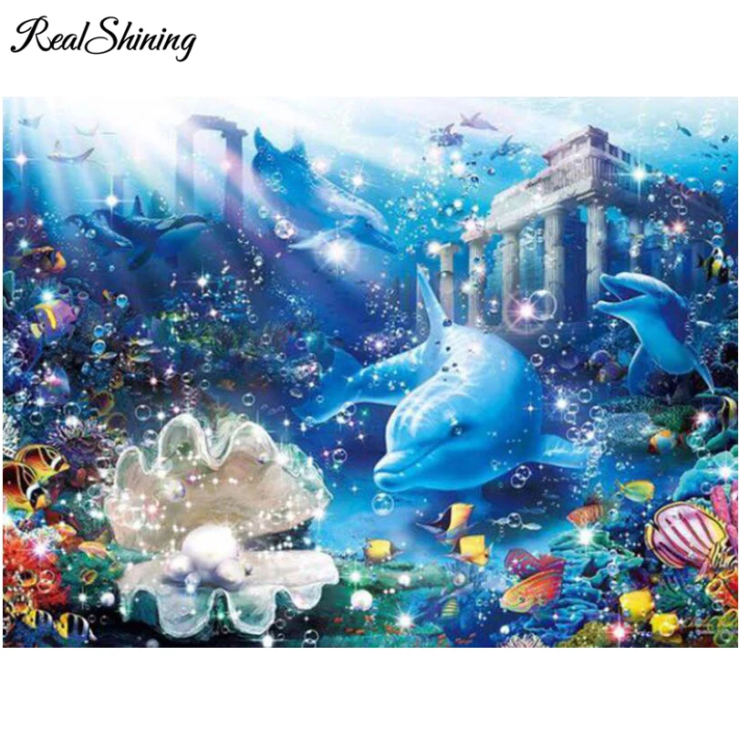 

REALSHINING Dolphins Home full square 5D diy diamond embroidery diamond painting cross stitch rhinestone mosaic home decor FS376