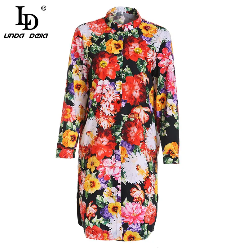 

LD LINDA DELLA 2019 Spring Summer Fashion Designer Long Shirt Women's Long Sleeve Multicolor Floral Print Elegant Loose Blouses