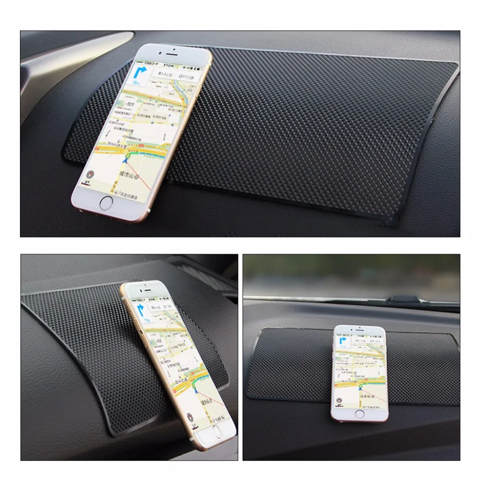 Silica Gel Car Anti-slip Mat For Cellphone Ornaments Fixed Center Console Grid Non-slip Pad 2715cm-Black (7)