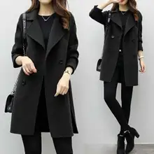 Модное осенне-зимнее женское повседневное пальто с отложным воротником, теплый длинный рукав, тонкий кардиган с отворотом, верхняя одежда HSJ88