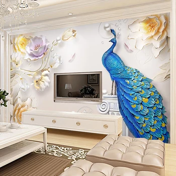 

European Style 3D Stereo Jewelry Peacock Mural Wallpaper Living Room TV Sofa Hotel Backdrop Wall Painting Decor Luxury Wallpaper
