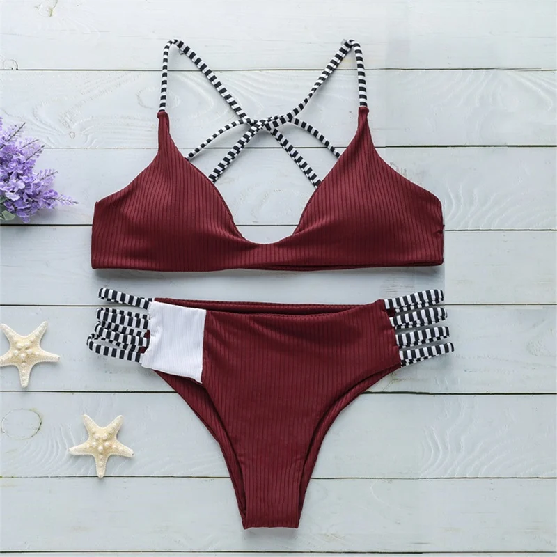 

Cut Bikinis Set Swimsuit Swimwear Patchwork Women's Swimming Suit Beachwear Textured Micro Bathing Suit Swim Criss Cross Bikini