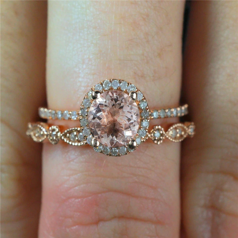 

14K Rose Gold Women's Close Ring Style Zircon Diamond Round Jewelry Bizuteria Engagement Geometric Gemstone Anillos De ring 2019