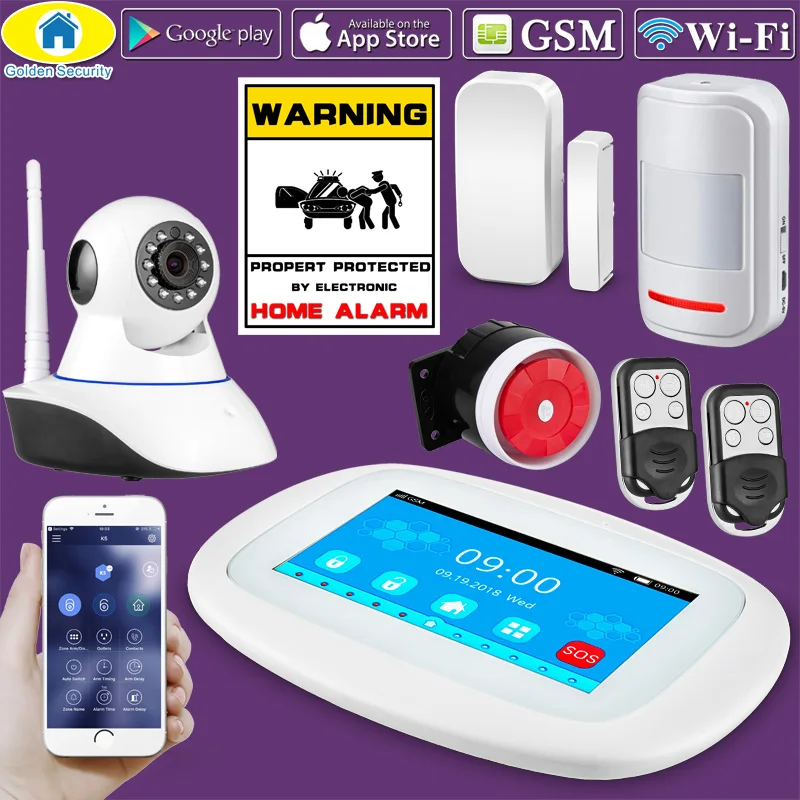 

2019 4.3 inch Touch Screen Wireless WIFI GSM Home Burglar Security LCD Touch Keyboard GSM SIM Alarm System Sensor Voice DIY