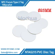 100 шт. ISO14443A NFC круглая бирка RFID смарт-тег NTAG215 чип ПВХ сумка для монет, карт для всех с поддержкой NFC устройств