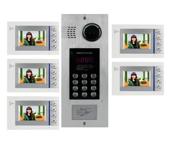 

XinSiLu Building Home security Video Intercom System 4.3" LCD Video Door Phone IR Home Video Doorbell For 5-Apartments 1 Doors