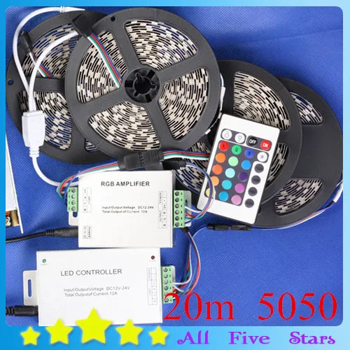 

20M 5050 RGB LED Strip Set with 24Key Controller 30A Adapter 5050 Flexible RGB LED  Strip Light Set Free Shipping