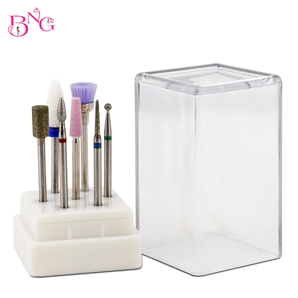 

BNG 7cs/lot Nail Drill Bit Set Cuticle Art File Cleaner Electric Ceramic Gel Finger Carbide metal Nail file Manicure Pedicure