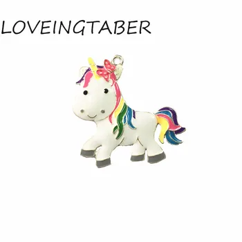 

46mm*44mm 10pcs/lot All Enamel Cute Unicorn Necklace Pendant
