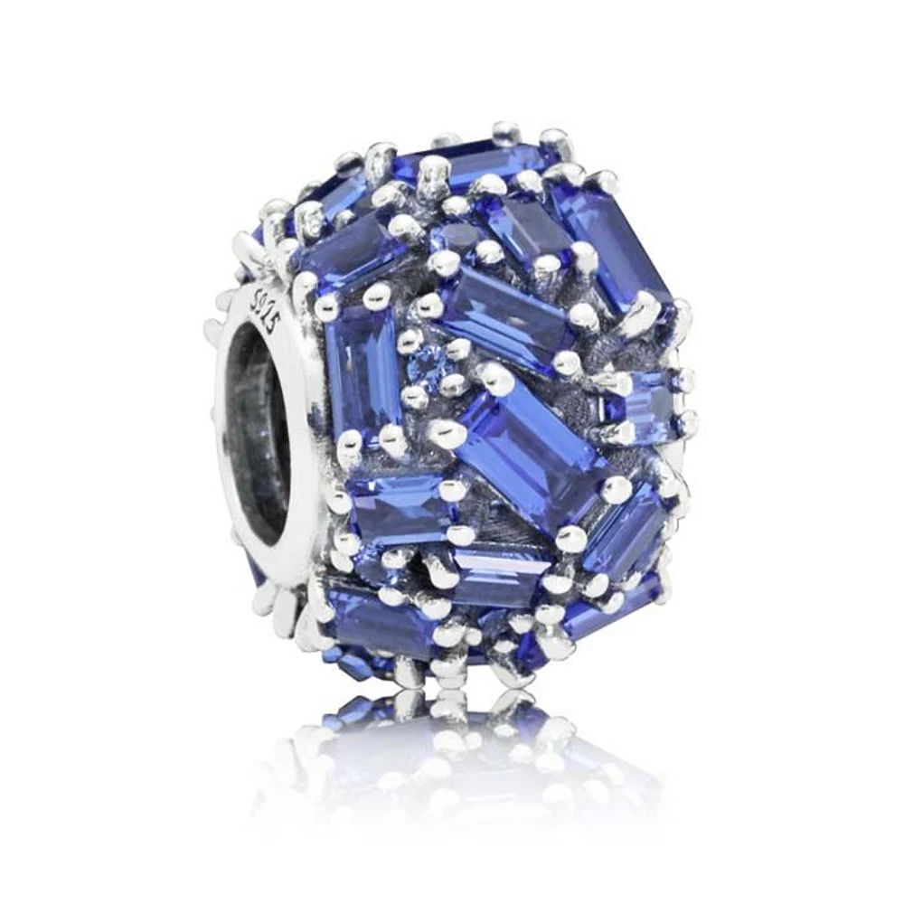 

NEW Fashion 100% 925 Sterling Silver Chiselled Elegance Charm Blue Crystal Pendant Bead Fit Women Original Bracelet Jewelry Gift