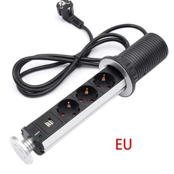 

Pull Pop Up Electrical 3 Socket 2 USB Kitchen Retractable Office Metting Desk Table Socket EU/US/UK/AU Plug TB Sale