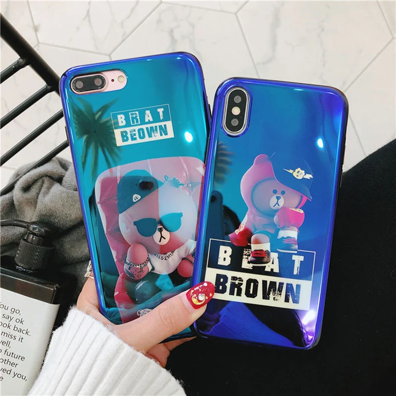 Boxing bear cute phone case for iPhone X 7 8 plus 6 6s Blu ray cartoon soft 7plus 8p back cover accessories | Мобильные телефоны и